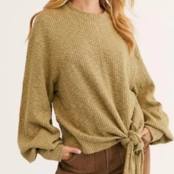 Free People FP Beach Gulfport Pullover Tie Waist Sweater In Green Women's Sz S - Picture 1 of 9